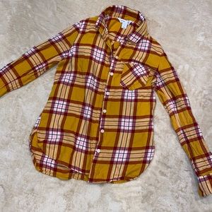 Old Navy Classic Cozy Flannel, Yellow, Ted, Brown Button Up, women Size XS
